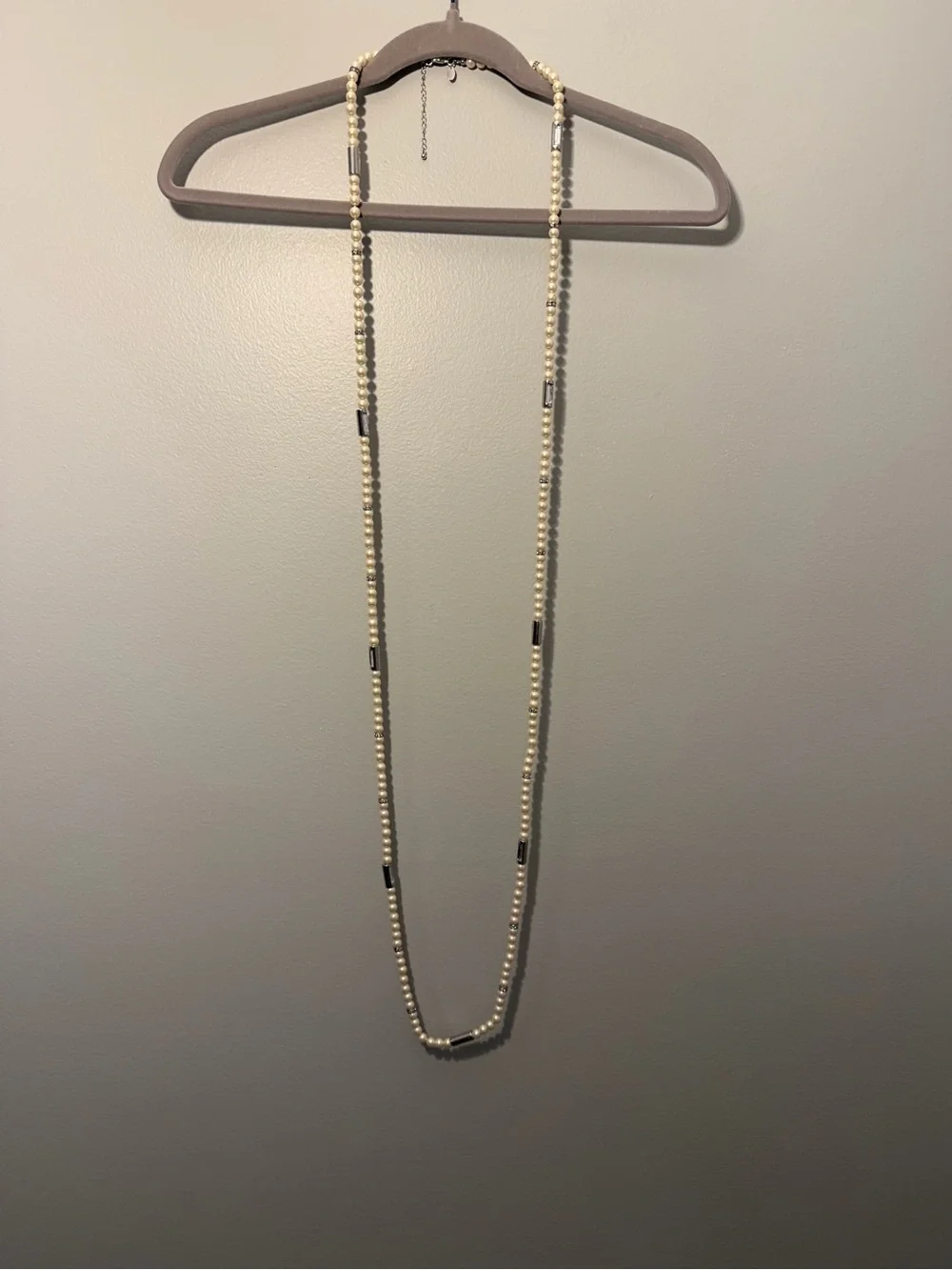Lia Sophia Long Pearl-Style Necklace with Silver Tubes